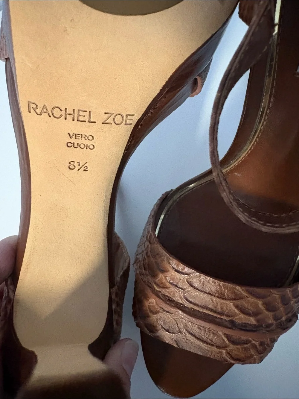NEW Rachel Zoe Brown Textured Leather Platform Sandals with Ankle Strap 8.5